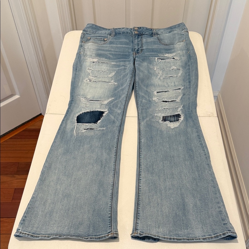 Grunge AE Super Stretch Artist Flare Distressed with Patched behind holes 14 - Picture 2 of 11